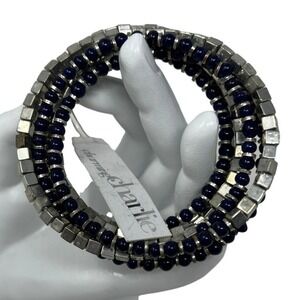 Charming Charlie Bracelet‎ Silver Tone Blue Breads Wrap Around